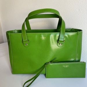 KATE SPADE Lime Green Leather Tote Bag with matching Wristlet